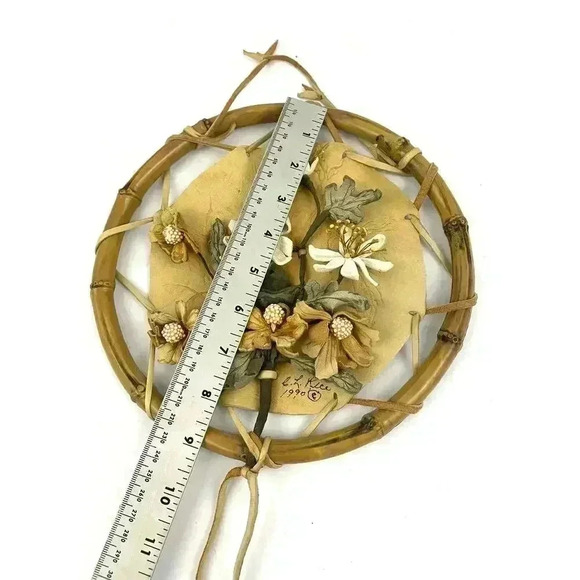 VTG Leather Cutout Floral Dream Catcher Native American Signed CL Rice 1990 - Picture 3 of 16